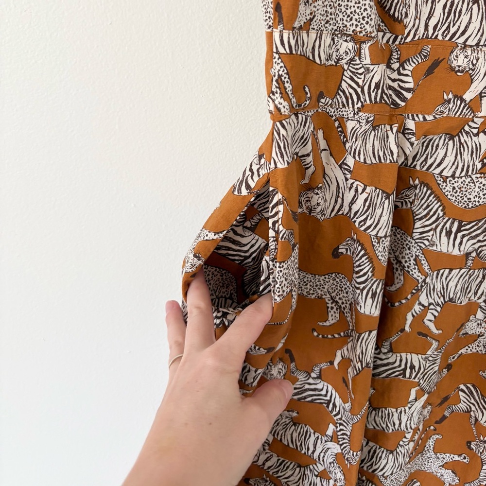 eShakti Rust Black White Zebra Cheetah Print Sleeveless Belted Maxi Dress Medium - Picture 8 of 10